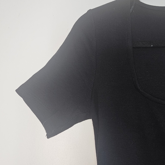 Zara Womens Short Sleeve Square Neck Ribbed Bodycon Dress Black Size Large - Picture 2 of 8